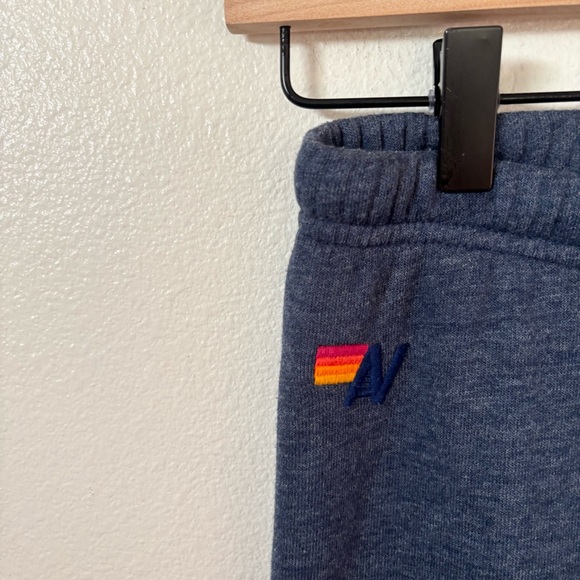 Aviator Nation 5 Stripe Sweatpants Diagonal Joggers Navy Rainbow Neon Size Small - Picture 2 of 6